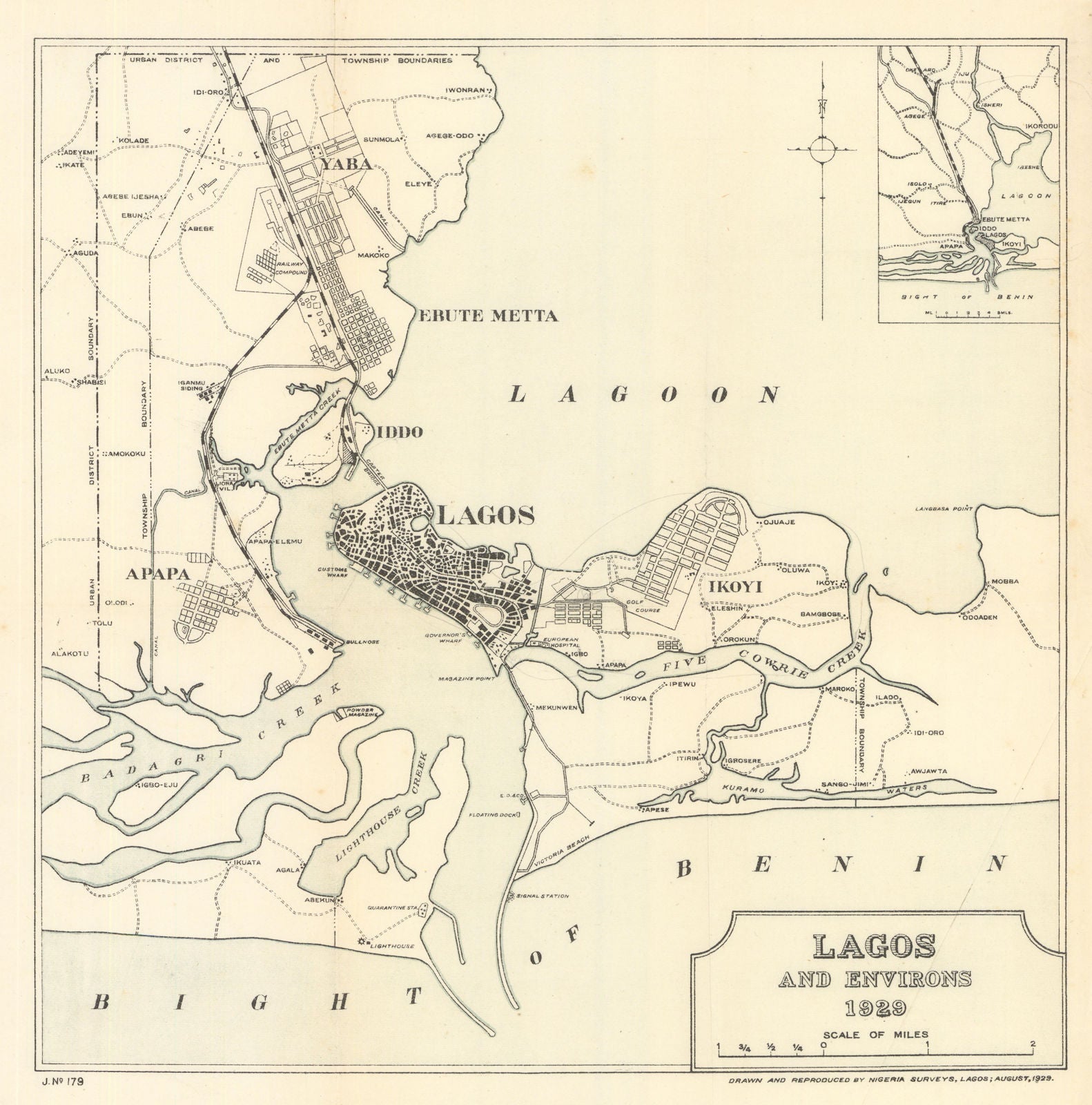 Lagos and Environs city plan 1929 old vintage map chart